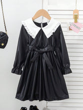 Young Girl' Punk Style Fitted Waist Long Sleeve Black Dress With Matching Belt, Spring/Autumn